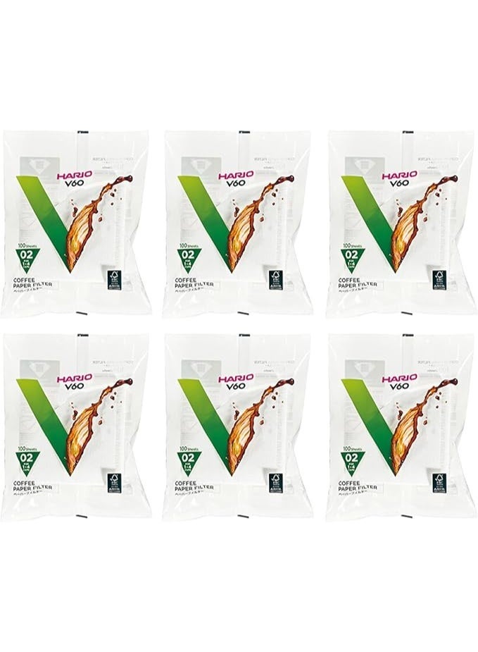 هاريو فلتر ورقي ابيض للقهوة من هاريو 02، 6 عبوات تحتوي على 100 ورقة (اجمالي 600 ورقة) (مستوردة من اليابان) - Image 1